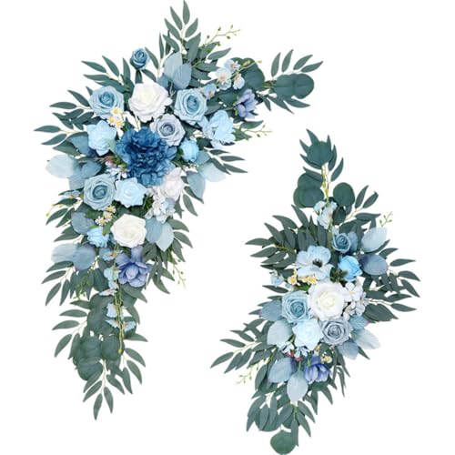 Fouriding Hochzeit Bogen Blumen Swag (Packung mit 2), künstliche Rosen Swag Blumen für Hochzeit Zeremonie Empfang Backdrop Stuhl Willkommen Zeichen Dekoration (Nebliges Blau) von Fouriding