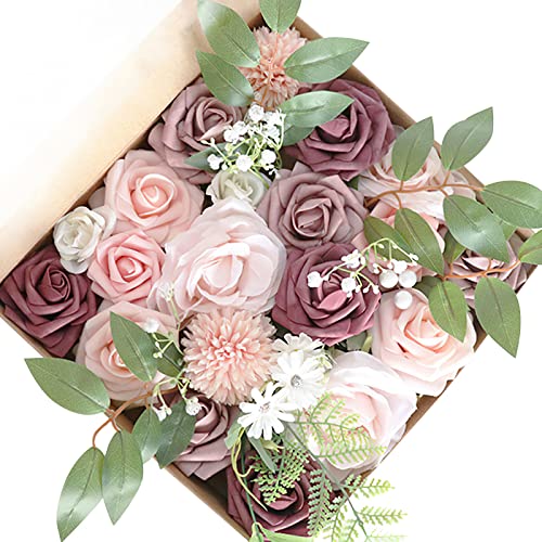 Fouriding Künstliche Blumen, Kunstblumen Gefälschte Rosen Combo DIY für Blumenarrangements, Blumensträuße, Hochzeitsdekoration,Zuhause Dekoration (Bohnenpaste Rosa) von Fouriding