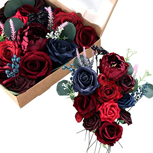 Fouriding Künstliche Blumen, Kunstblumen Gefälschte Rosen Combo DIY für Blumenarrangements, Blumensträuße, Hochzeitsdekoration,Zuhause Dekoration (Rot) von Fouriding