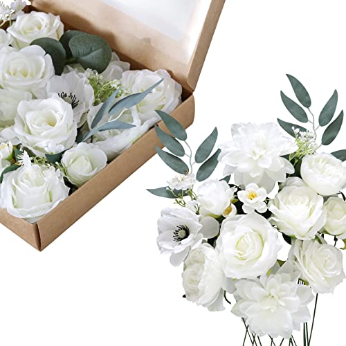 Fouriding Künstliche Blumen, Kunstblumen Gefälschte Rosen Combo DIY für Blumenarrangements, Blumensträuße, Hochzeitsdekoration,Zuhause Dekoration (Weiß) von Fouriding