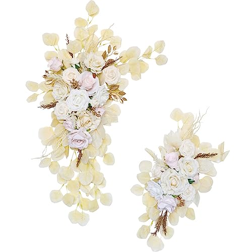 Fouriding Künstliche Hochzeit Bogen Blumen Kit, Hochzeit künstliche Blume Swag Hochzeit Willkommen Zeichen Blumendekorationen für Hochzeitszeremonie Empfang Backdrop Deko (Beige) von Fouriding