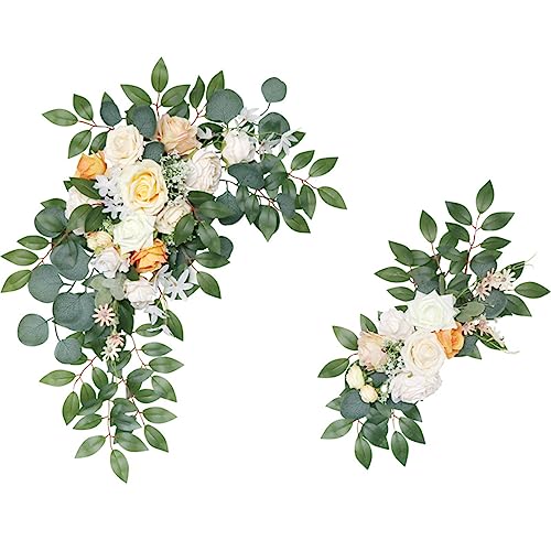 Fouriding Künstliche Hochzeit Bogen Blumen Kit, Hochzeit künstliche Blume Swag Hochzeit Willkommen Zeichen Blumendekorationen für Hochzeitszeremonie Empfang Backdrop Deko (Champagner) von Fouriding