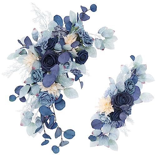 Fouriding Künstliche Hochzeit Bogen Blumen Kit, Hochzeit künstliche Blume Swag Hochzeit Willkommen Zeichen Blumendekorationen für Hochzeitszeremonie Empfang Backdrop Deko (Staubig Blau) von Fouriding