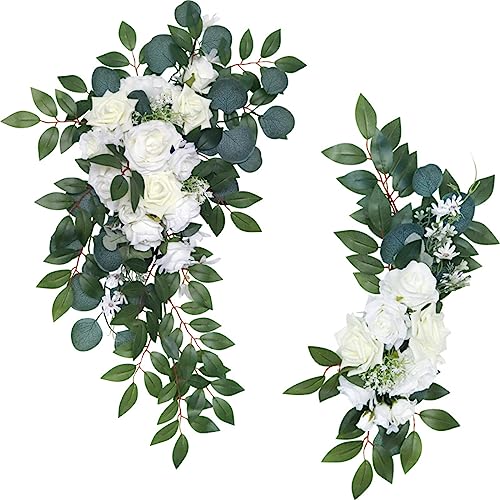 Fouriding Künstliche Hochzeit Bogen Blumen Kit, Hochzeit künstliche Blume Swag Hochzeit Willkommen Zeichen Blumendekorationen für Hochzeitszeremonie Empfang Backdrop Deko (Weiß) von Fouriding