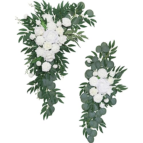 Fouriding Künstliche Hochzeit Bogen Blumen Kit, Hochzeit künstliche Blume Swag Hochzeit Willkommen Zeichen Blumendekorationen für Hochzeitszeremonie Empfang Backdrop Deko (Weiß Grün) von Fouriding