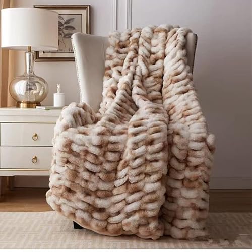 Fouriding Kunstpelz Fleece Decke,Winter weiche warme Blase Kunstpelz Fleece Decke für Bett Sofa Casual Decke Bettdecke Decke (Beigebraun, 150×200CM) von Fouriding