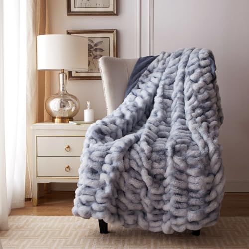 Fouriding Kunstpelz Fleece Decke,Winter weiche warme Blase Kunstpelz Fleece Decke für Bett Sofa Casual Decke Bettdecke Decke (Blau, 150×200CM) von Fouriding