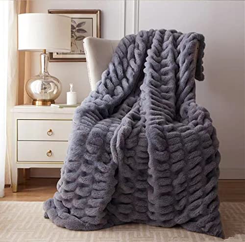 Fouriding Kunstpelz Fleece Decke,Winter weiche warme Blase Kunstpelz Fleece Decke für Bett Sofa Casual Decke Bettdecke Decke (Grau, 100×150CM) von Fouriding