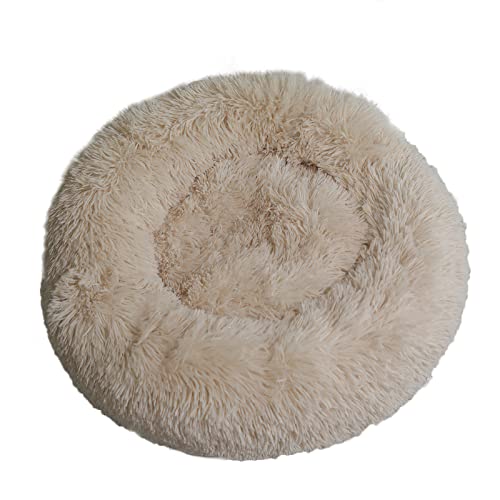 Fouriding Plüsch Donut Hunde Katzen Bett-Beruhigung Angst Haustiere Bett für Hunde Katzen Haustiere weiche Runde Kissen Betten mit Anti-Rutsch-Boden und waschbar (S 40CM, Champagner) von Fouriding