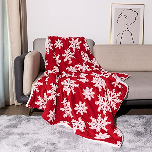 Fouriding Sherpa Fleece Decke, Weihnachten Schneeflocke Muster Super weiche Plüsch Decke für Bett und Couch Reisen 130×160cm (Rot Schneeflocke) von Fouriding