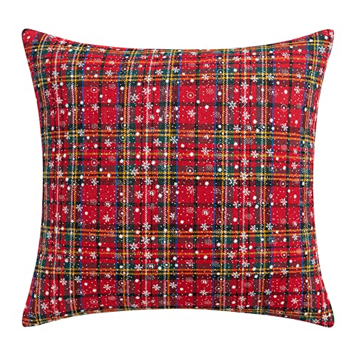 Fouriding Weihnachten Kissenbezüge,Weihnachten Plaid Schneeflocke Kissenbezug Weihnachten Quadrat Kissenbezüge für Sofa Bett Weihnachten Dekorationen (45×45CM, Rot Grün) von Fouriding