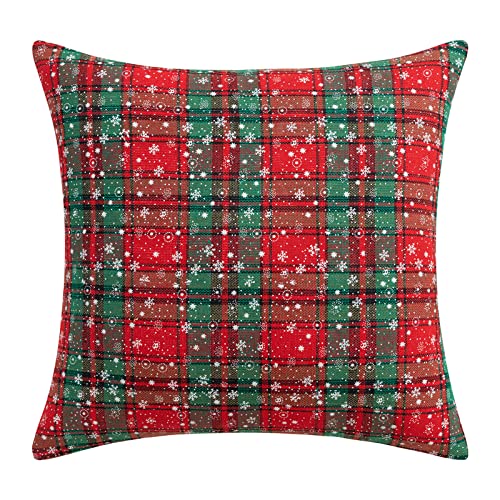 Fouriding Weihnachten Kissenbezüge,Weihnachten Plaid Schneeflocke Kissenbezug Weihnachten Quadrat Kissenbezüge für Sofa Bett Weihnachten Dekorationen (50×50CM, Grün Kleine Schneeflocke) von Fouriding