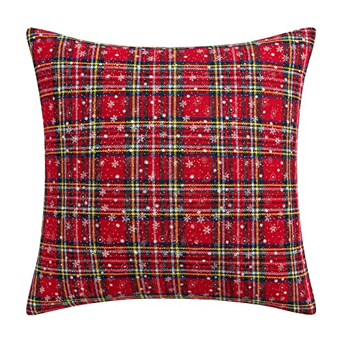 Fouriding Weihnachten Kissenbezüge,Weihnachten Plaid Schneeflocke Kissenbezug Weihnachten Quadrat Kissenbezüge für Sofa Bett Weihnachten Dekorationen (50×50CM, Rot Gelb) von Fouriding