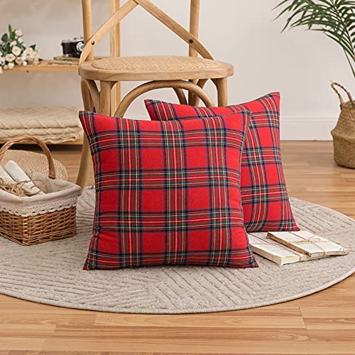 Fouriding Weihnachten Kissenbezüge Satz von 2, Weihnachten Plaid Baumwolle Kissenbezug Weihnachten Quadrat Kissenbezüge für Sofa Bett Auto Weihnachten Dekorationen (45×45CM, Rot groß kariert) von Fouriding