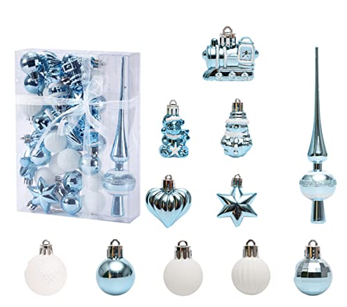 Fouriding Weihnachtskugeln 34pcs Kunststoff Christbaumkugeln Hängende Dekoration für Weihnachtsbaumschmuck (Blau Weiß) von Fouriding