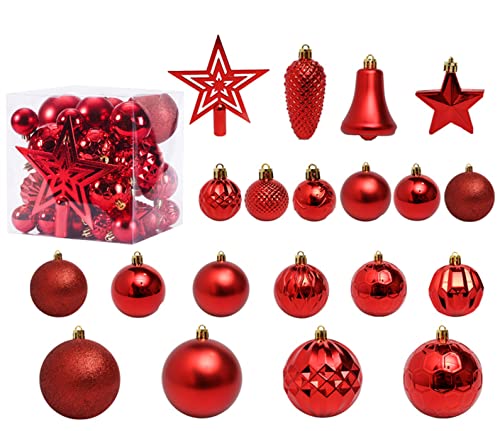 Fouriding Weihnachtskugeln 45pcs Kunststoff Christbaumkugeln Hängende Dekoration für Weihnachtsbaumschmuck (Rot) von Fouriding