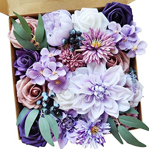 Fouriding künstliche gefälschte Rosen Blumen für DIY Hochzeit Blumensträuße Centerpieces Arrangements Valentinstag Muttertag Baby Dusche Geburtstag Torte Home Decoration (Helles Violett) von Fouriding