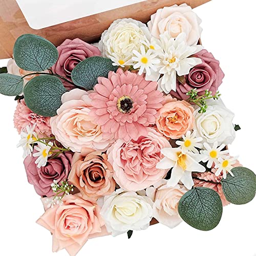 Fouriding künstliche gefälschte Rosen Blumen für DIY Hochzeit Blumensträuße Centerpieces Arrangements Valentinstag Muttertag Baby Dusche Geburtstag Torte Home Decoration (Lotuswurzel rosa) von Fouriding