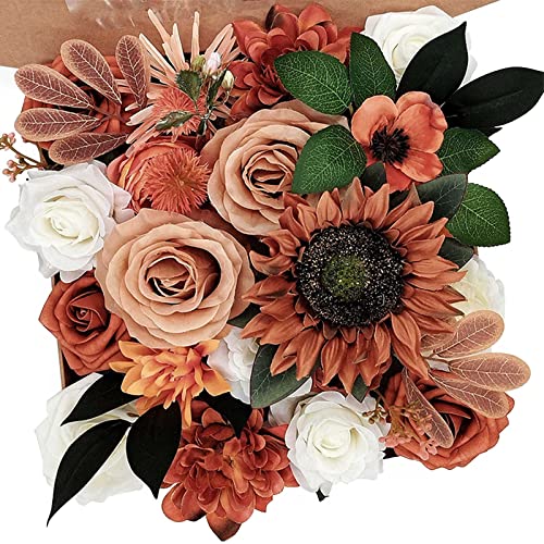 Fouriding künstliche gefälschte Rosen Blumen für DIY Hochzeit Blumensträuße Centerpieces Arrangements Valentinstag Muttertag Baby Dusche Geburtstag Torte Home Decoration (Orange) von Fouriding