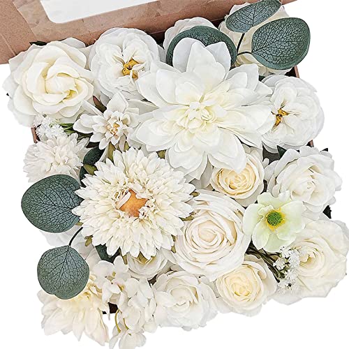 Fouriding künstliche gefälschte Rosen Blumen für DIY Hochzeit Blumensträuße Centerpieces Arrangements Valentinstag Muttertag Baby Dusche Geburtstag Torte Home Decoration (Weiß) von Fouriding