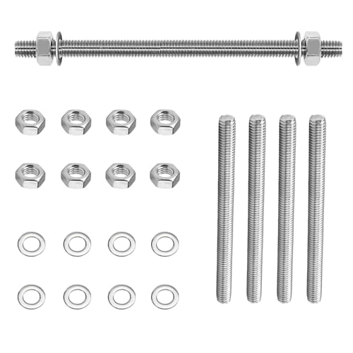 Fourindo 4 Stück Voll Gewindestange M8 × 300 mm 304 Edelstahl,Vollgewindestange M8 mit 8 Sechskantmuttern und Unterlegscheiben von Fourindo