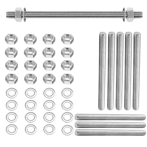 Fourindo 8 Stück Voll Gewindestange M8 × 100 mm 304 Edelstahl,Vollgewindestange M8 mit 16 Sechskantmuttern und Unterlegscheiben von Fourindo