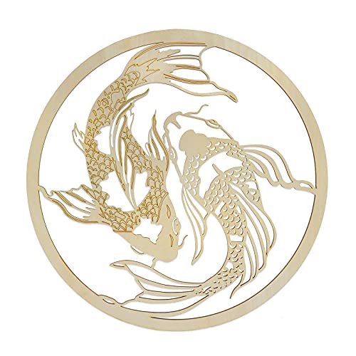 Fourth Level Manufacturing Vierte Ebene 30,5 cm Yin Yang Koi Fisch asiatischer Holzkunst, hervorragende Raumdekoration und Wandskulptur von Fourth Level Manufacturing