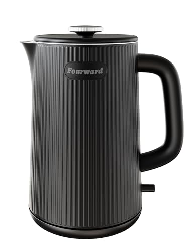 Fourward Wasserkocher - Edelstahl Kettle mit 1,7L Fassungsvermögen, 2200W Schnellkochfunktion, BPA-frei, Doppelwand Design, Schwarz von Fourward