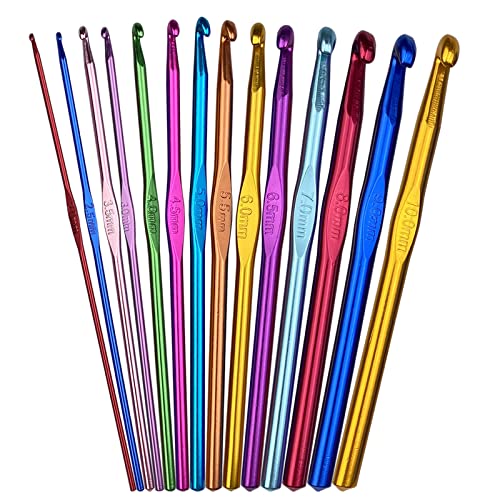 Fousenuk 14 stück Häkelnadel Set, Crochet Hooks Stricknadeln aus bunt Aluminium 14 Größen 2mm-10mm Stricken Werkzeuge Zubehör zum Garnstricken, Häkelnadeln Ergonomisch für Stricken Handwerk von Fousenuk