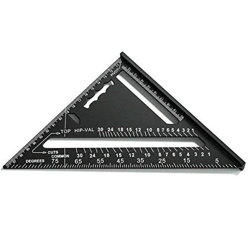 Fousenuk 180MM Zimmermannswinkel Schwarz, Metrisches Dreieckslineal aus Aluminiumlegierung, 90 Grad Dreieck Winkelmesser, Hohe Präzision Schreinerwinkel für Zimmermann, Dachdecker, Ingenieur von Fousenuk