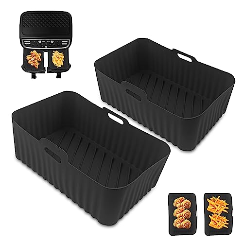 Fousenuk 2 Pcs Silikonform für Heißluftfritteuse, Wiederverwendbar Air Fryer Silicone Pot, Silikoneinsatz Rechteckig, Silikon Backpapier, Airfryer Zubehör für Backofen, Mikrowelle Kuchenbackform von Fousenuk