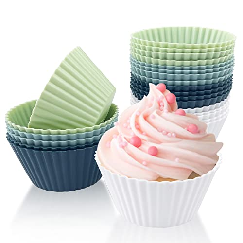 Fousenuk 24 Stück Silikon Muffinförmchen, Wiederverwendbare Cupcake Formen, Antihaftbeschichtet Cupcakeförmchen, Muffin Backformen, Silikonformen Bpa-Frei für Kuchen, Eincreme, Pudding (4 Farben) von Fousenuk