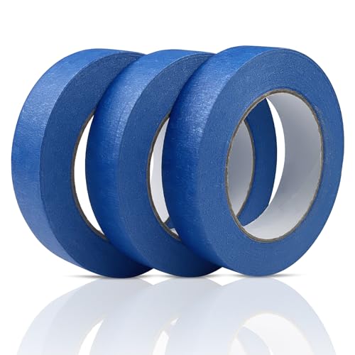 Fousenuk 3 Rollen Kreppband, 50mx25mm Malerkrepp Abklebeband Maler, Malerband, Abdeckband Painters Tape, Abklebeband Lackieren Auto, Blau Malertape Paper Tape Kreppklebeband Maskierband Malerklebeband von Fousenuk