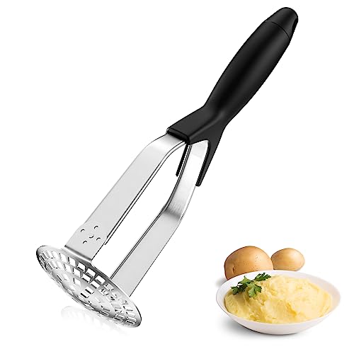 Fousenuk Kartoffelstampfer Edelstahl, Kartoffel Stampfer mit Gummigriff, Küchenstampfer, Gemüsestampfer Kartoffelpresse, Potato Masher für Spülmaschinengeeignet, Kartoffelbrei, Gemüse, Früchte von Fousenuk