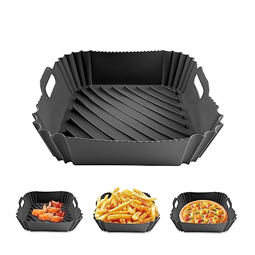 Fousenuk Silikonform für Heißluftfritteuse, Wiederverwendbar Air Fryer Silicone Pot, Silikoneinsatz Eckig, Silikon Backpapier, Airfryer Zubehör für Backofen, Mikrowelle Kuchenbackform, Dampfgarer von Fousenuk