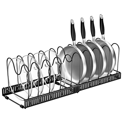 Fousenuk Topfdeckelhalter, Topfdeckel Aufbewahrung mit 10 Verstellbaren Fächern, Küche Pfannen Organizer, Deckelhalter Schublade, Erweiterbarer Pfannenhalter, Topf Organizer, Pot Lid Holder (Schwarz) von Fousenuk