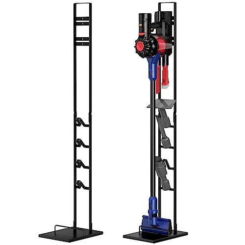 Fousenuk Vacuum Cleaner Stand Schwarz, Staubsaugerständer Metall Kein Bohren Bodenständer, Standfuß Halterung Rahmen für Akkusauger und Handstaubsauger, Zubehör Halterung für V11 V10 V8 V7 von Fousenuk