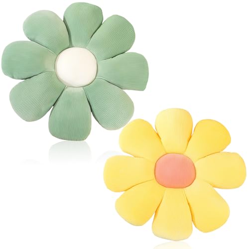 2PCS Blumenkissen Zimmer Deko Aesthetic Kissen Aesthetic, Kissen Blume, Blumen bodenkissen Sitzkissen，Daisy Flower Pillow，für Kinderzimmer Hause Sofa Dekoration (Gelb + Grün) (Gelb + Grün) von Fouvin