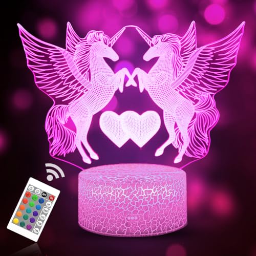 3D Einhorn Nachtlampe, Mädchen 3 4 5 6 Jahre Geschenkideen 3D-LED-Illusionslampe 16 Farben ändern Sich mit Der Fernbedienung für Mädchen, Jungen, Kinder zum Geburtstag, Feiertage, Weihnachten,Unicorn von Fouvin