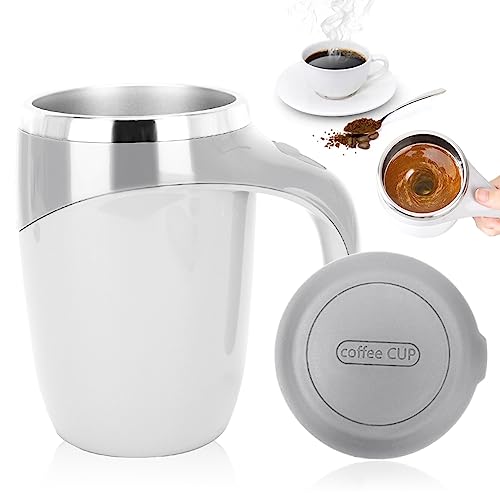 Selbstrührende Tasse Lazy Kaffeebecher Edelstahl Elektrischer Kaffeetasse Magic Mug Becher 380ML(Weiß) von Fouvin