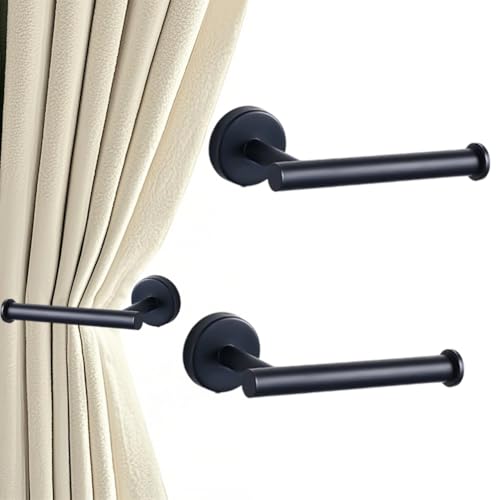 Fouvin 2 Stück Vorhang-Raffhalter ohne Bohren, Raffhalterhaken für Vorhänge, Selbstklebende Vorhanghalter, Metall Vorhanghaken, Gardinenhalter Vorhang, Halter Vorhang, Zusammenhalter Vorhang, Schwarz von Fouvin