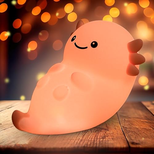 Fouvin Axolotl Nachtlicht, Nachtlicht Kinder Stilllicht, Aufladbar Touch LED Dimmbar Tischlampe mit 20 Minuten Timer, Silikon Nachttischlampe, Geschenk für Baby Mädchen Junge, Zimmer Deko (rosa) von Fouvin