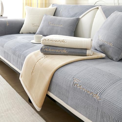 Fouvin Couch Überzug,Sofa Überzug l Form mit Rutschfester Unterlage, 2024 Neue Universelle Couch Überwurf für Wohnzimmer, Solide Dicke Strukturierte Sofa Cover Multi-Size, Grau (70 x180 cm) von Fouvin