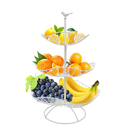 Fouvin Etagere Obst 3 Stöckig Obstkorb für Mehr Platz auf der Arbeitsplatte, Weiß Obst Etagere, Metall Obstschale Modern Obstständer mit 3 Aufbewahrungsschalen Größe: 31cm 25cm 20cm von Fouvin