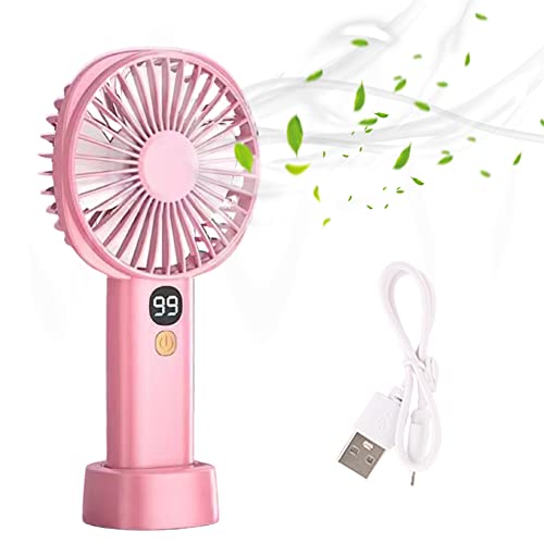 Fouvin Tragbarer Handventilator, Mini Ventilator mit 4000mAh Akku, 5 Windstufen und Turbo-Funktion, Kleiner Ventilator mit Ständer, Taschenventilator, für Zuhause, Büro oder auf Reisen (Rosa) von Fouvin