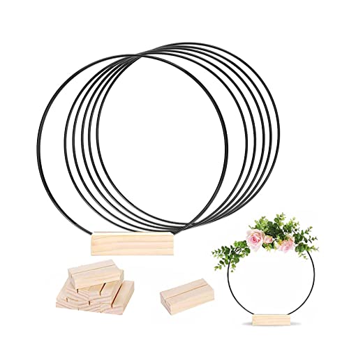 6 Stück Metallring zum Basteln, 25cm Blumenkranz Makramee Ringe mit 6 Holzständer, Mobile Ring Floral Hoops Traumfänger Ring, ideal für Traumfänger, Makramee, Wanddeko und Floristik und DIY Handwerk von Fouvin