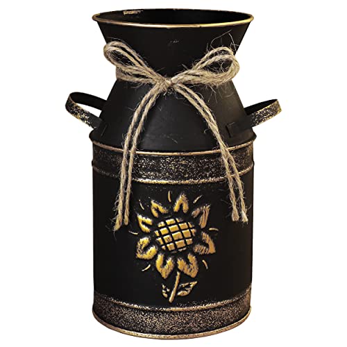 Fovasen Shabby Chic Vase, rustikal, verzinktes Metall, goldfarbene Sonnenblume, dekoratives Design, 19,3 cm hoch, Schwarz von Fovasen