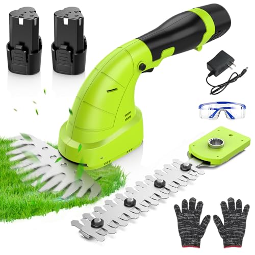 12V Heckenschere Akku 2-in-1 Elektrisch Strauchschere Grasschere mit 2 Stück 1500mAh Akku und Ladegerät Gartenschere Elektrische Rasenschere mit 2 Messerlänge Schnittbreite Rasenkantenschneider von Fovendi