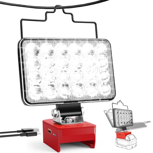 Akku Lampe Für Milwaukee m18, 60W 2 Helligkeitseinstellungen Kabellose LED Arbeitsleuchte Akku, 6000LM Tragbares LED Strahler Akku Baustrahler Baustellen Lampe mit Typ C und USB-Aufladung (kein Akku) von Fovendi