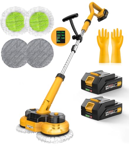 Kabellos Elektrischer Mopp Bodenwischer mit 2000mAh Batterien 2 Akku Wischer mit Sprühfunktion Wischmopp Poliermaschine mit 4Pads Bodenwischer Elektrisch mopp mit 400ML Wassertank und LED Beleuchtung von Fovendi